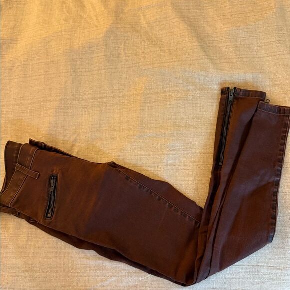 Current/Elliot SoHo Zip Stiletto Brown Waxed Coated Woman’s Jeans. Size 24. - Picture 2 of 8